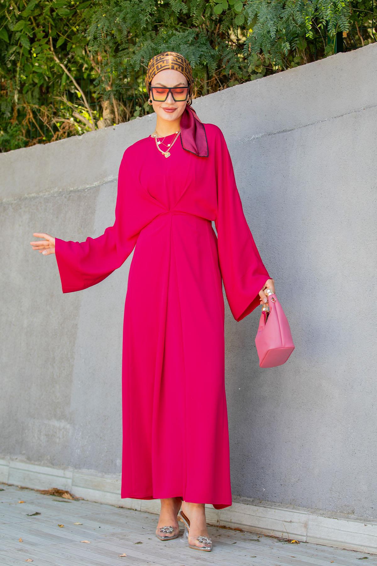 Nilss Bağlama Detaylı Elbise-Pembe