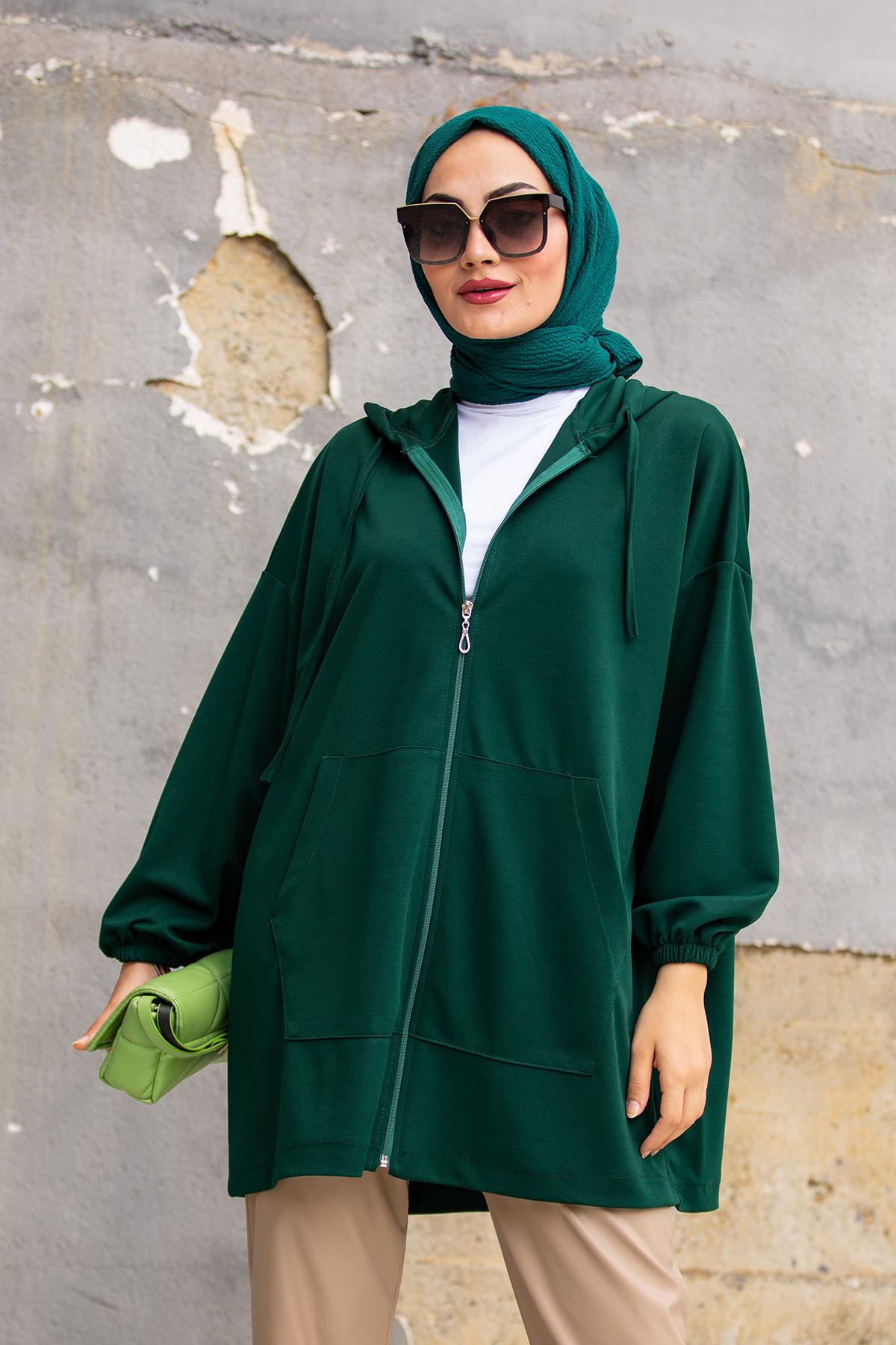 Oversize Kalıp Scuba Krep Hırka-Zümrüt