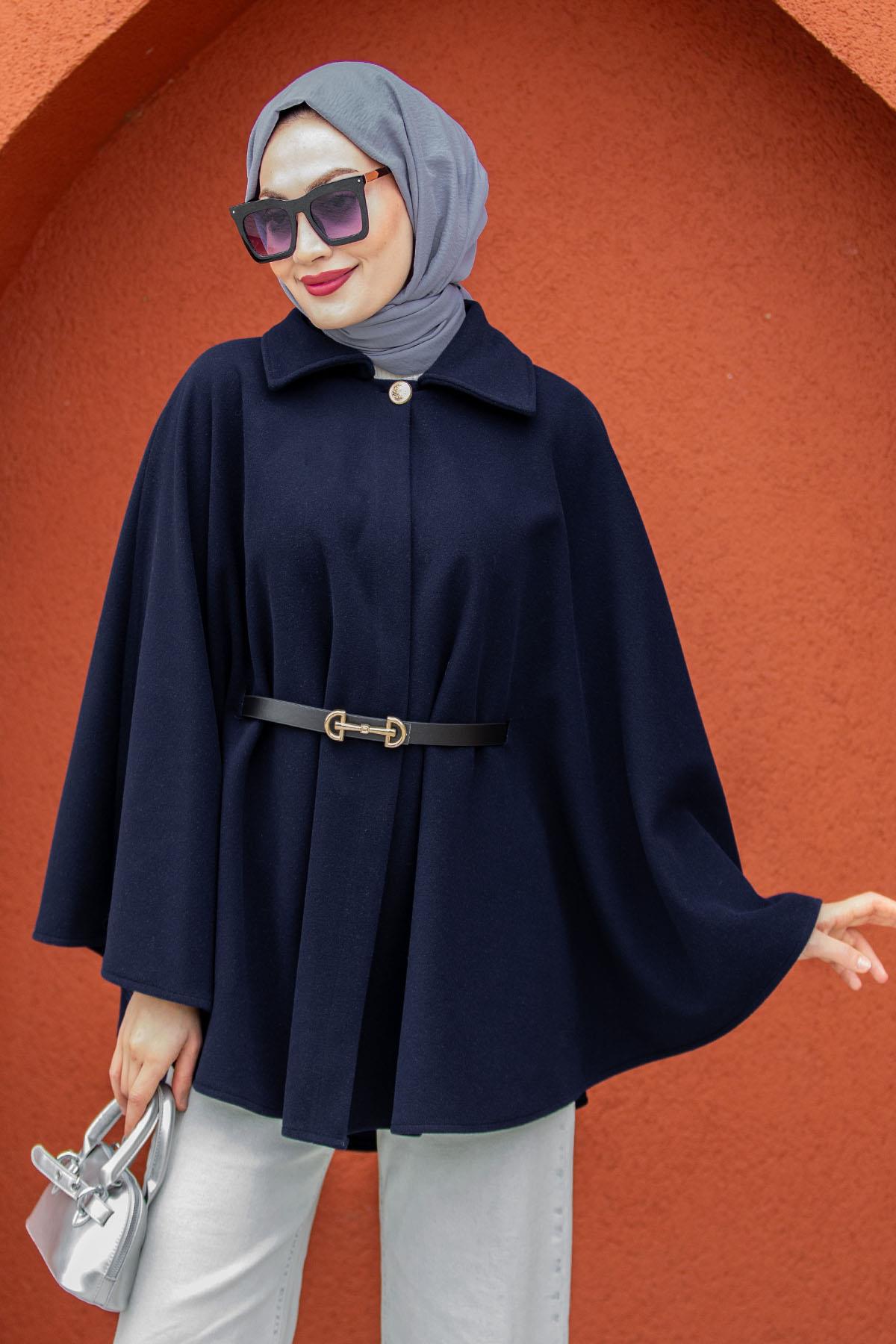 Pamuk Kaşe Kemer Detaylı Pelerin-Laci