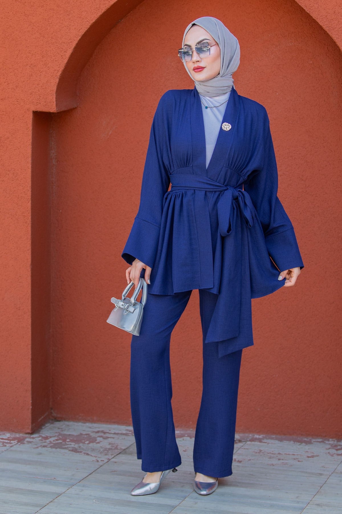 Pery Keten Kimono Pantolon Takım-Laci