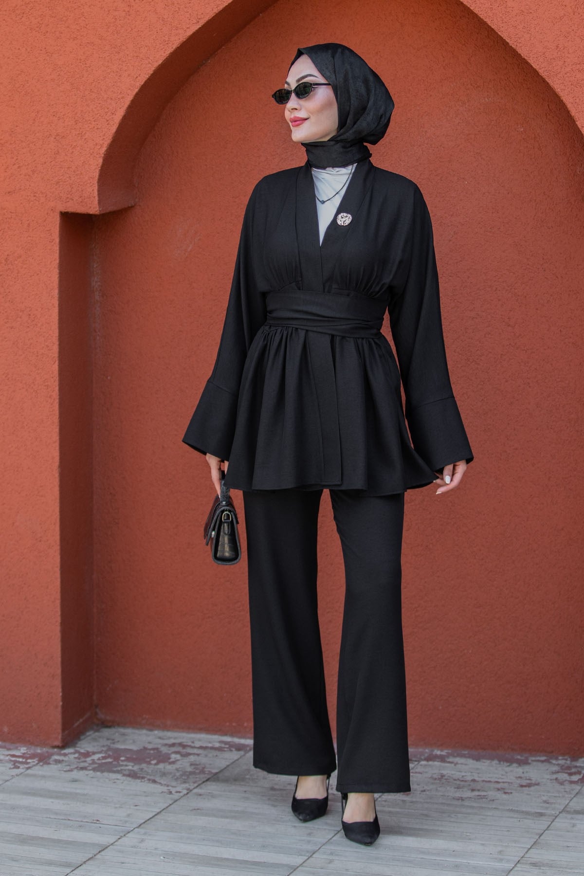 Pery Keten Kimono Pantolon Takım-Syh