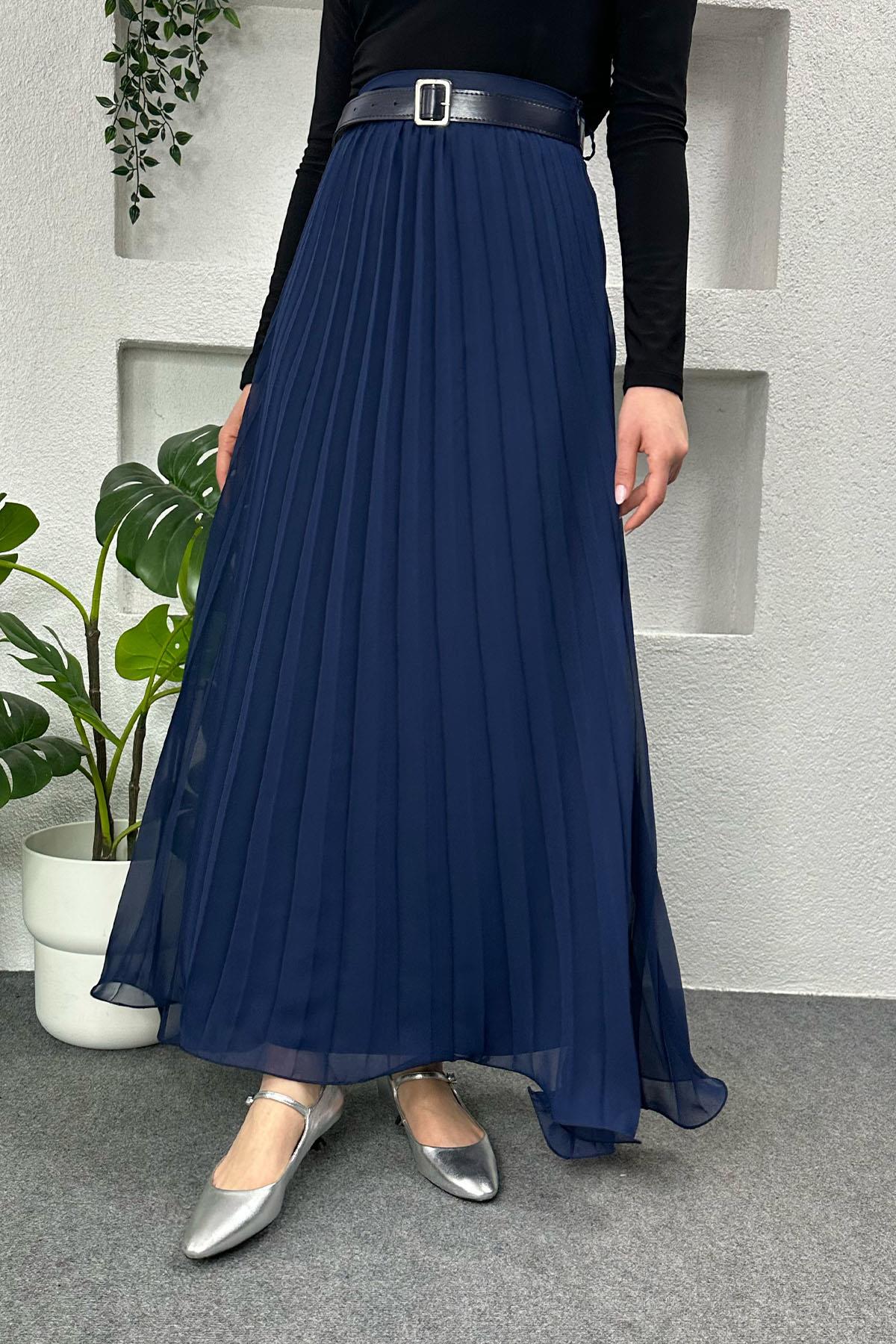 Piliseli Kemer Hediyeli Şifon Etek-Laci