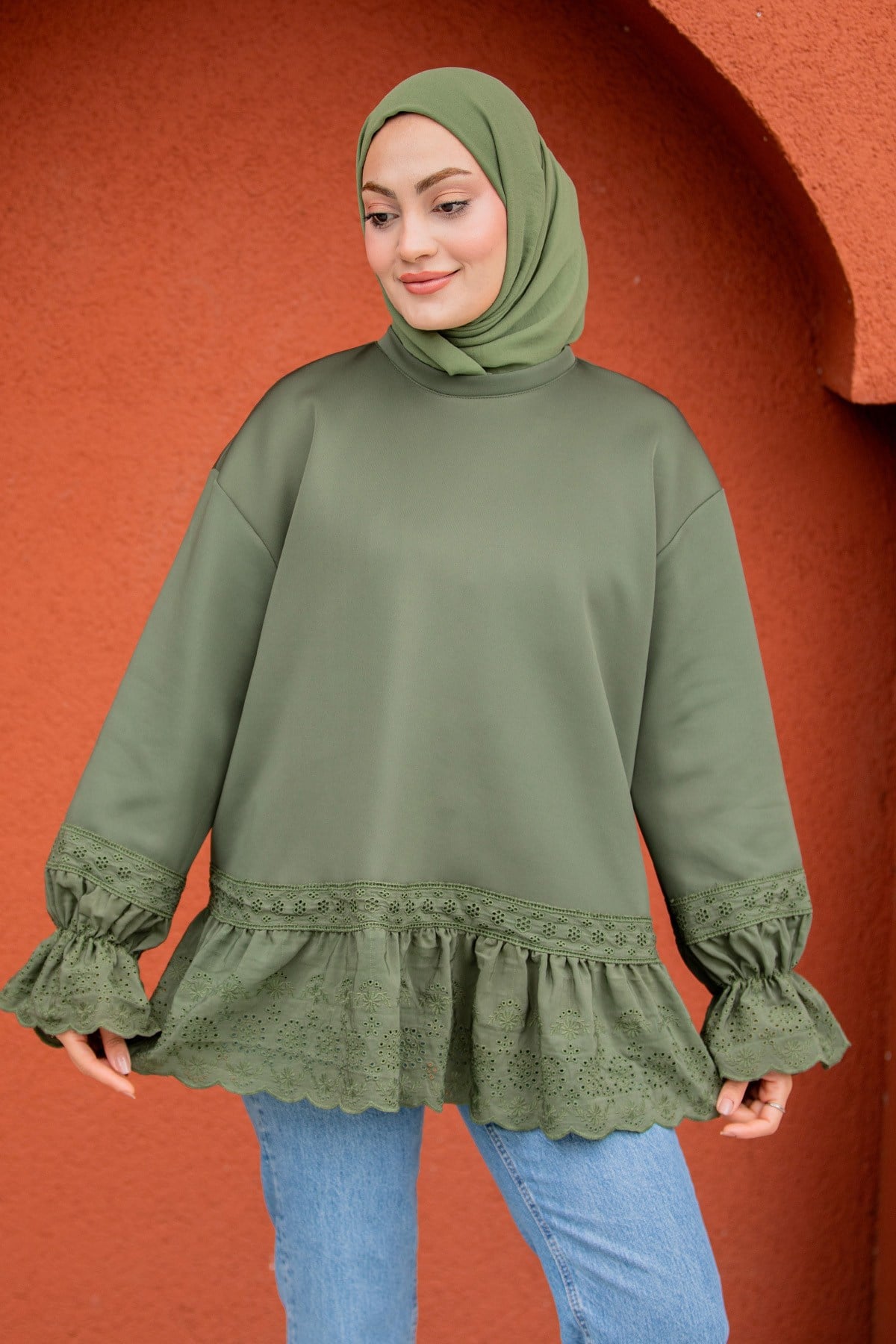 Pity Güpür Detaylı Modal Sweat-Haki