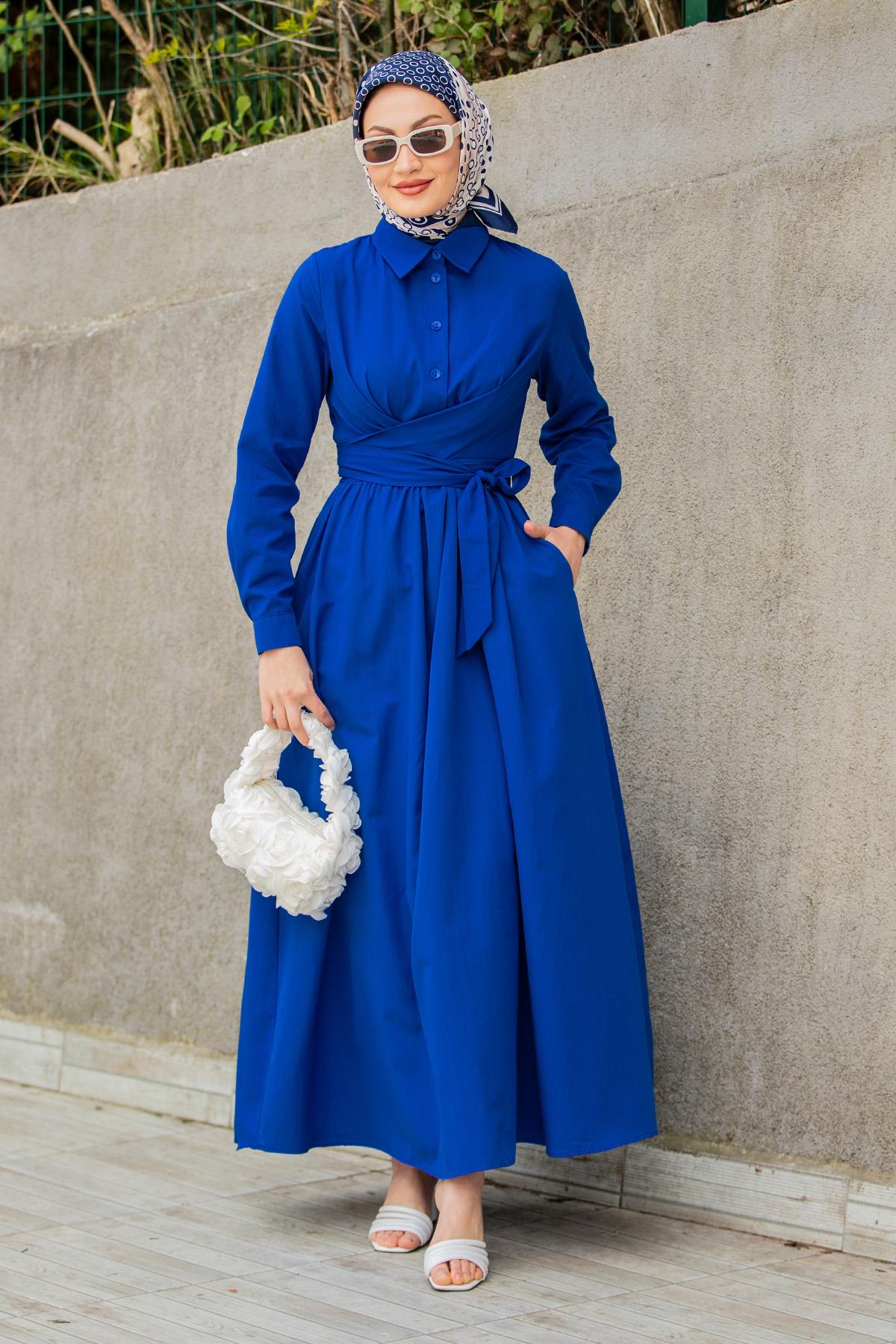 Qua Pamuk Cotton Bağlamalı Elbise-Saks