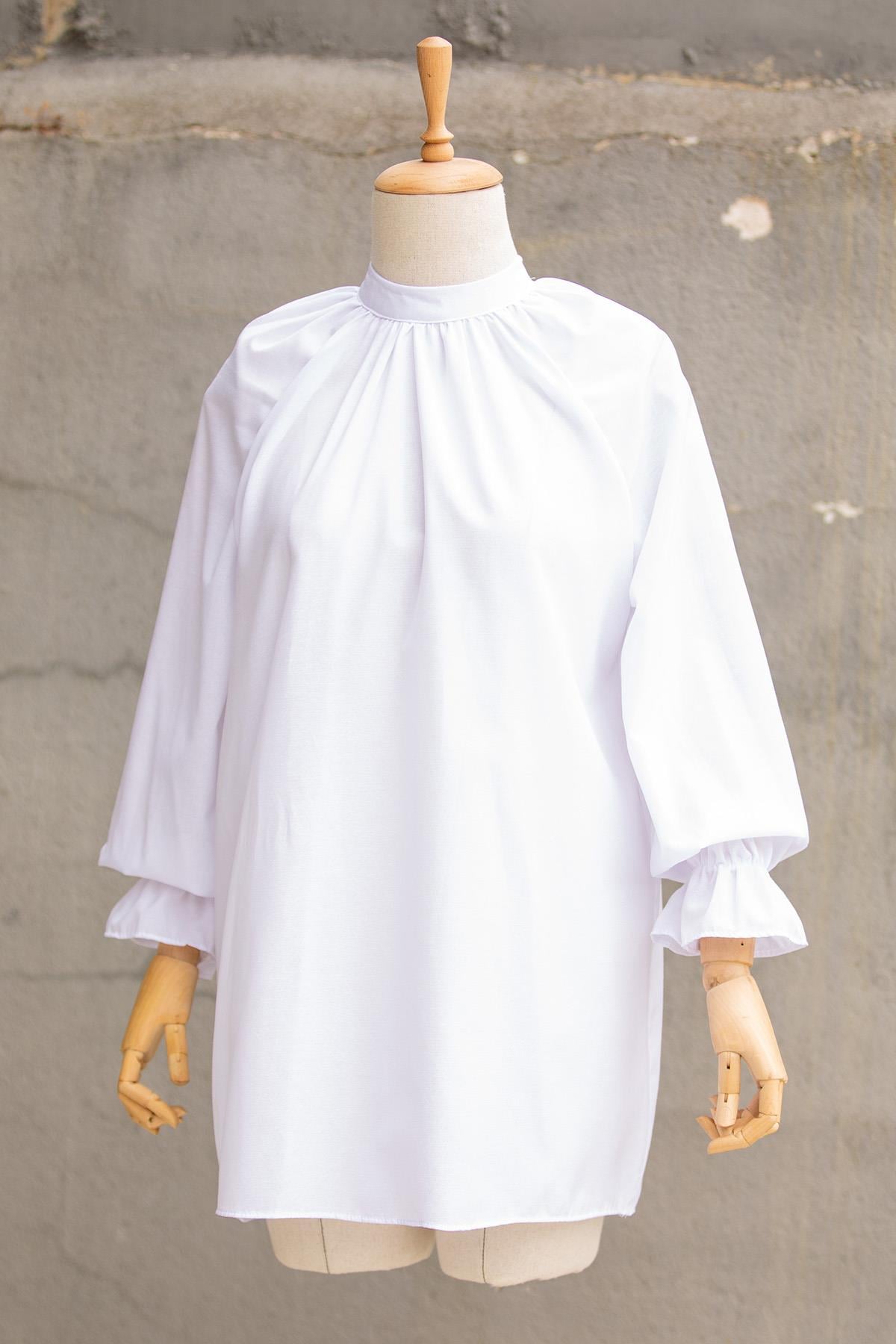 Reglan Kol Pamuklu Basic Gömlek-Beyaz