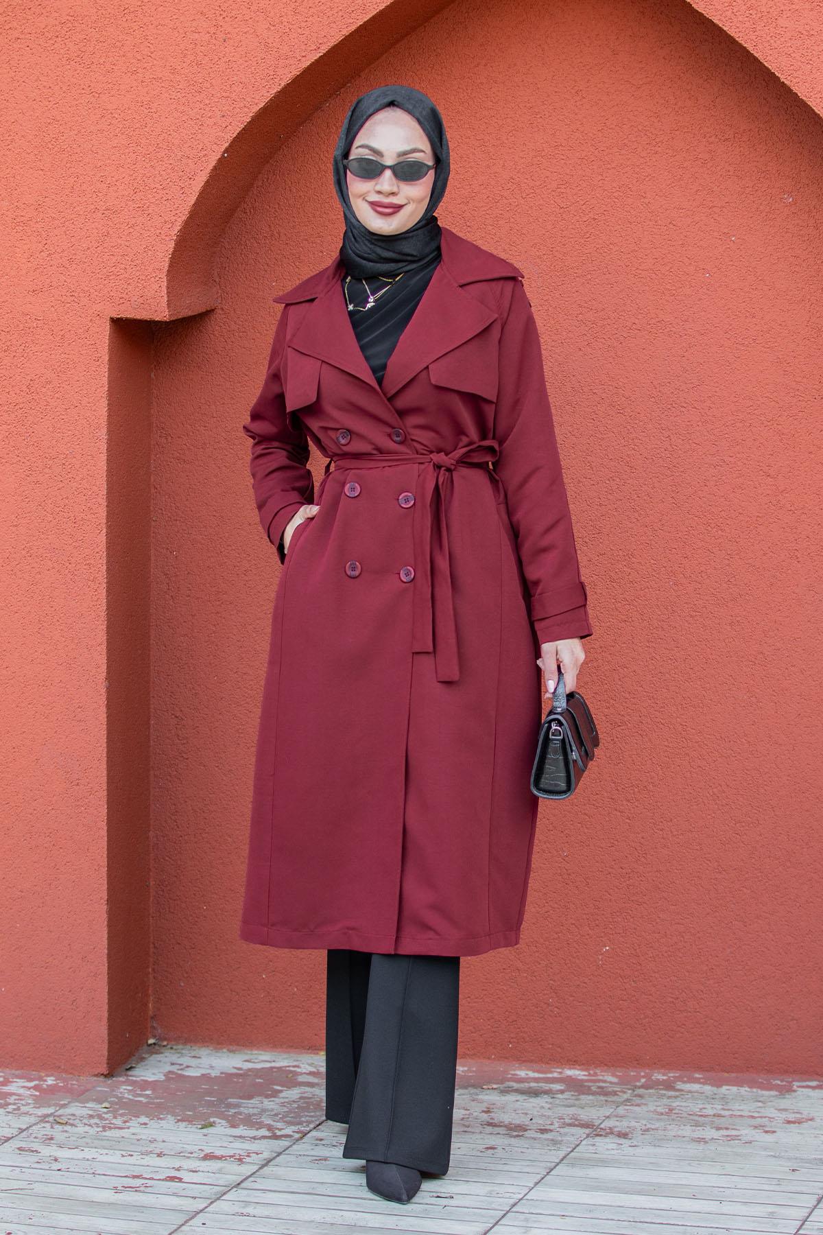 Rodi Uzun Astarlı Trençkot-Bordo