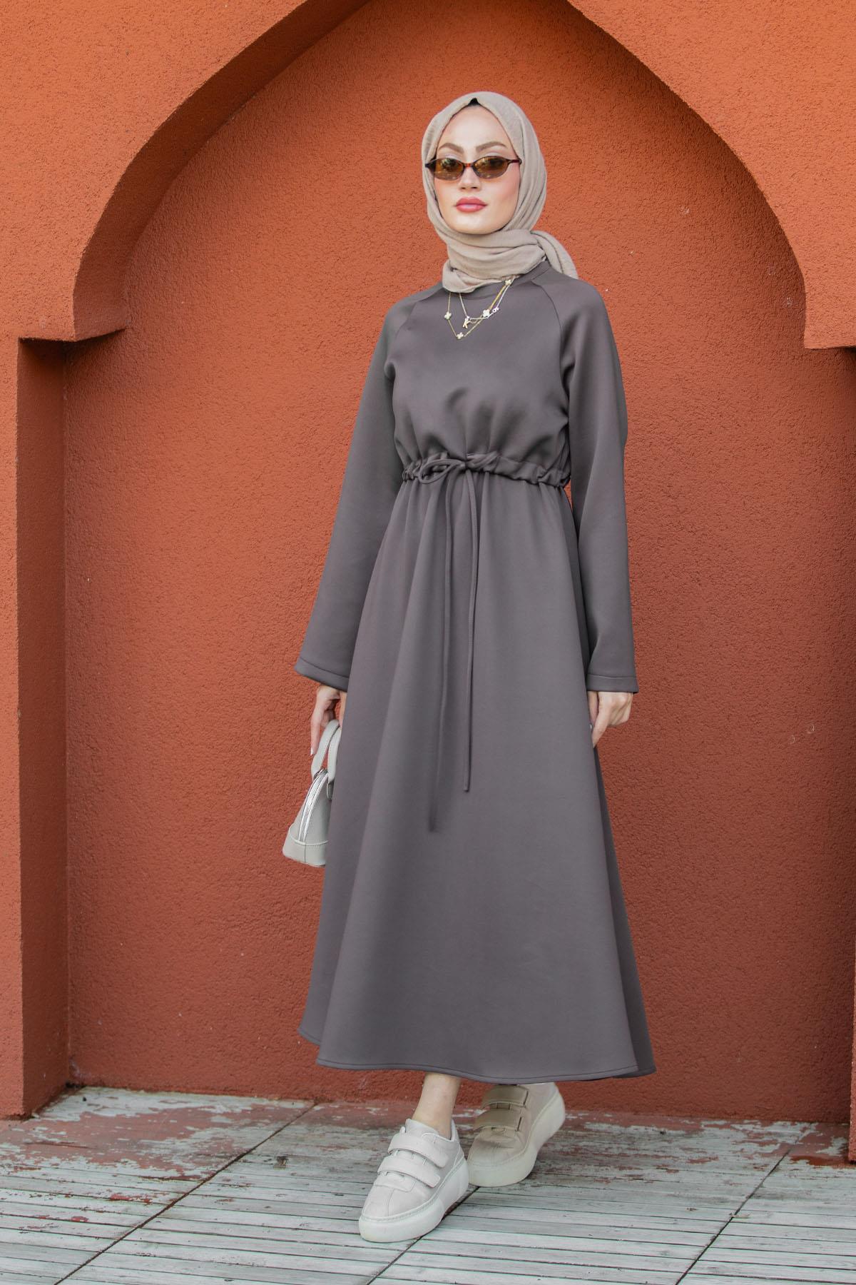 Royal Pufy Dalgıç Relax Elbise-Kahve