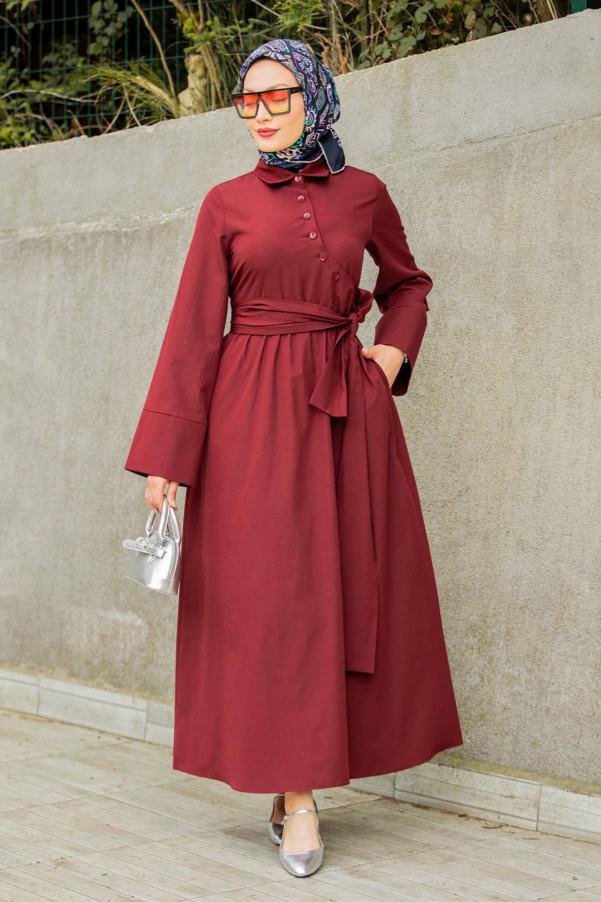 Senna Pamuk Cotton Yazlık Elbise-Bordo