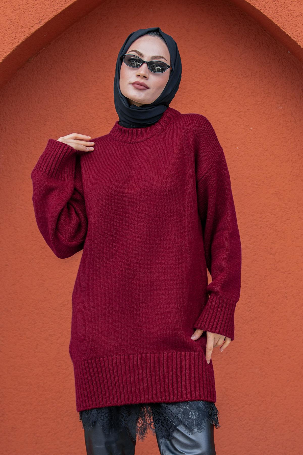 Yumoş Yün Triko Örme Kazak-Bordo