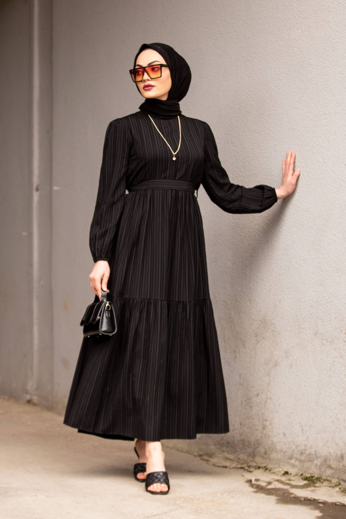 Diva Pamuk Krep Elbise-Siyah