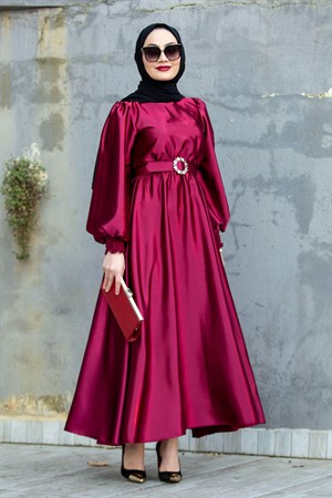 ALİCE Saten Gipeli Özel Gün Elbisesi-Bordo