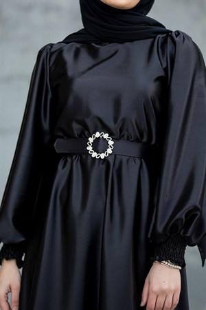 ALİCE Saten Gipeli Özel Gün Elbisesi-Siyah