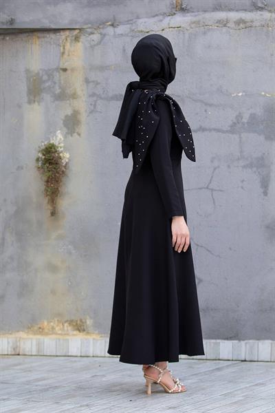 Alin Omuz Detaylı Özel Gün Elbisesi-Siyah