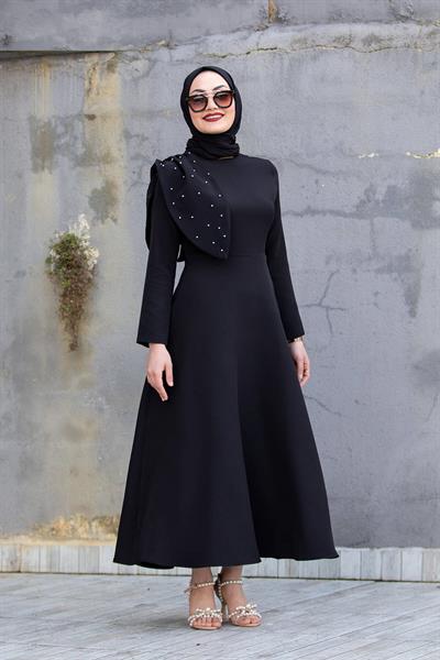 Alin Omuz Detaylı Özel Gün Elbisesi-Siyah