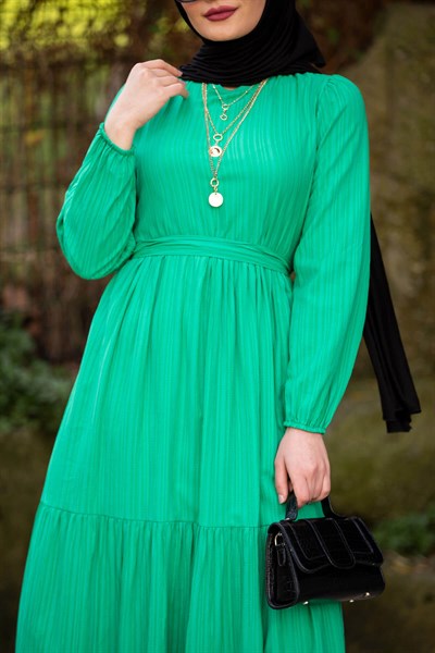 Diva Pamuk Krep Elbise-Yeşil