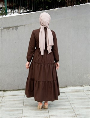 Düğmeli Cotton Elbise-KahveRengi