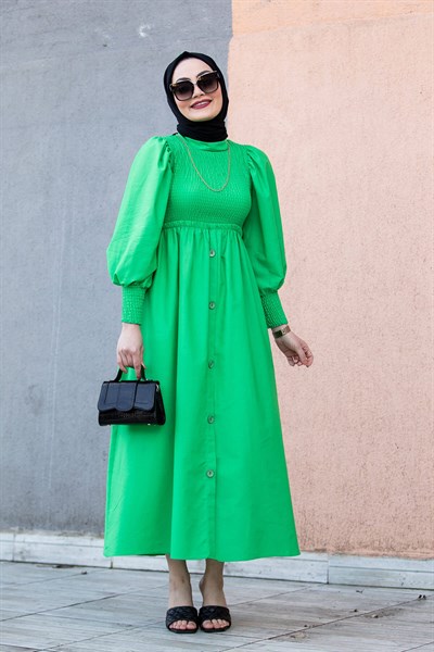 Ella Gipeli Cotton Elbise-Yeşil