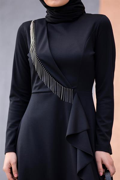 Fulya Zincir Detaylı Özel Gün Elbisesi-Siyah