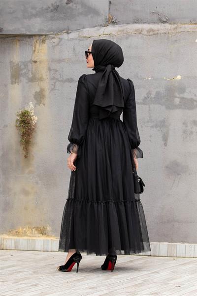 Pery Tül Özel Gün Elbisesi-Siyah