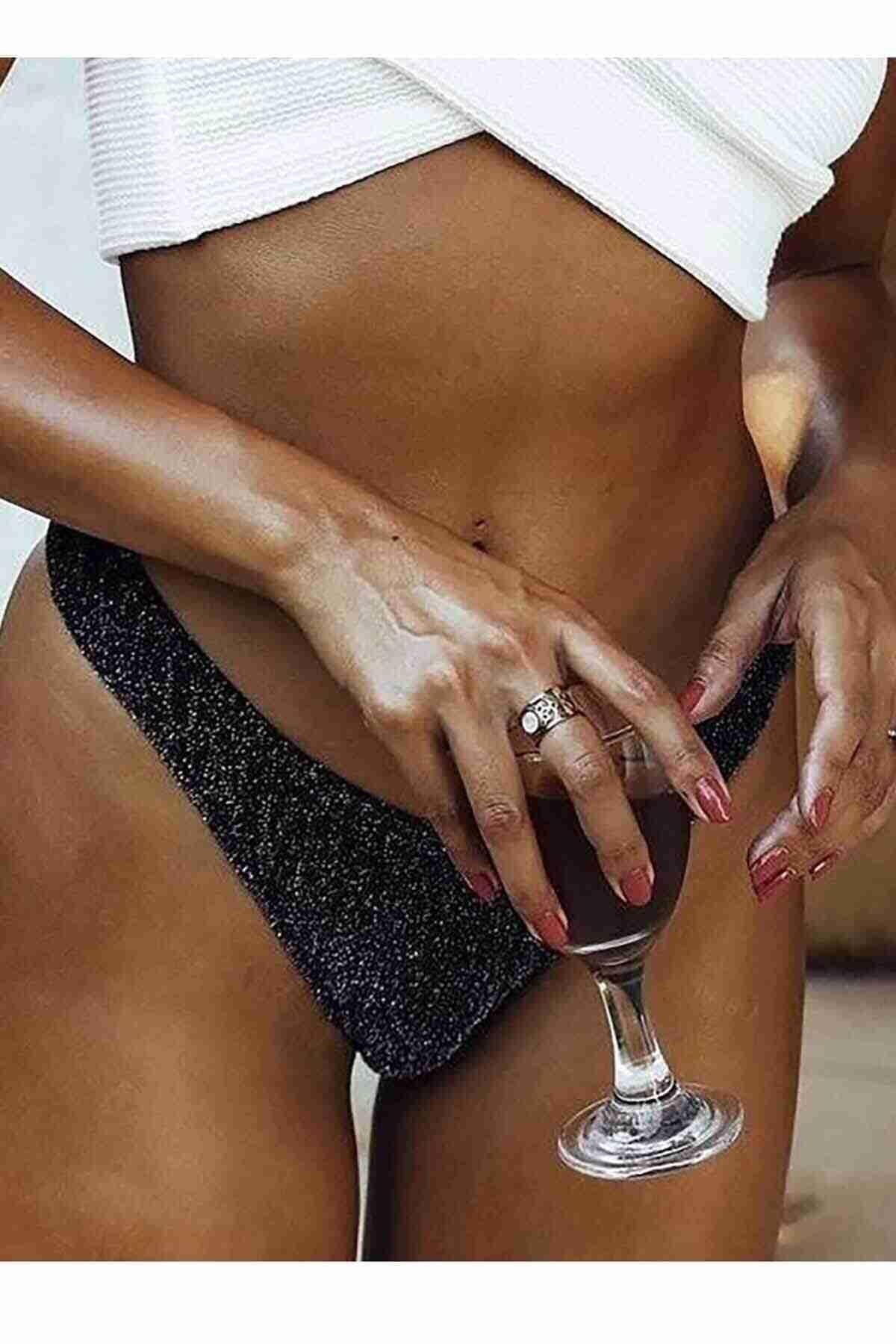 Angelsin Simli Bikini Alt Siyah