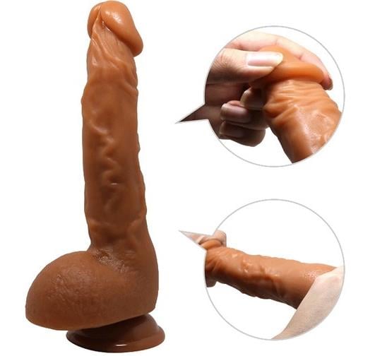 Gerçekçi 25 Cm Kavisli Penis Melez Damarlı Dev Dildo