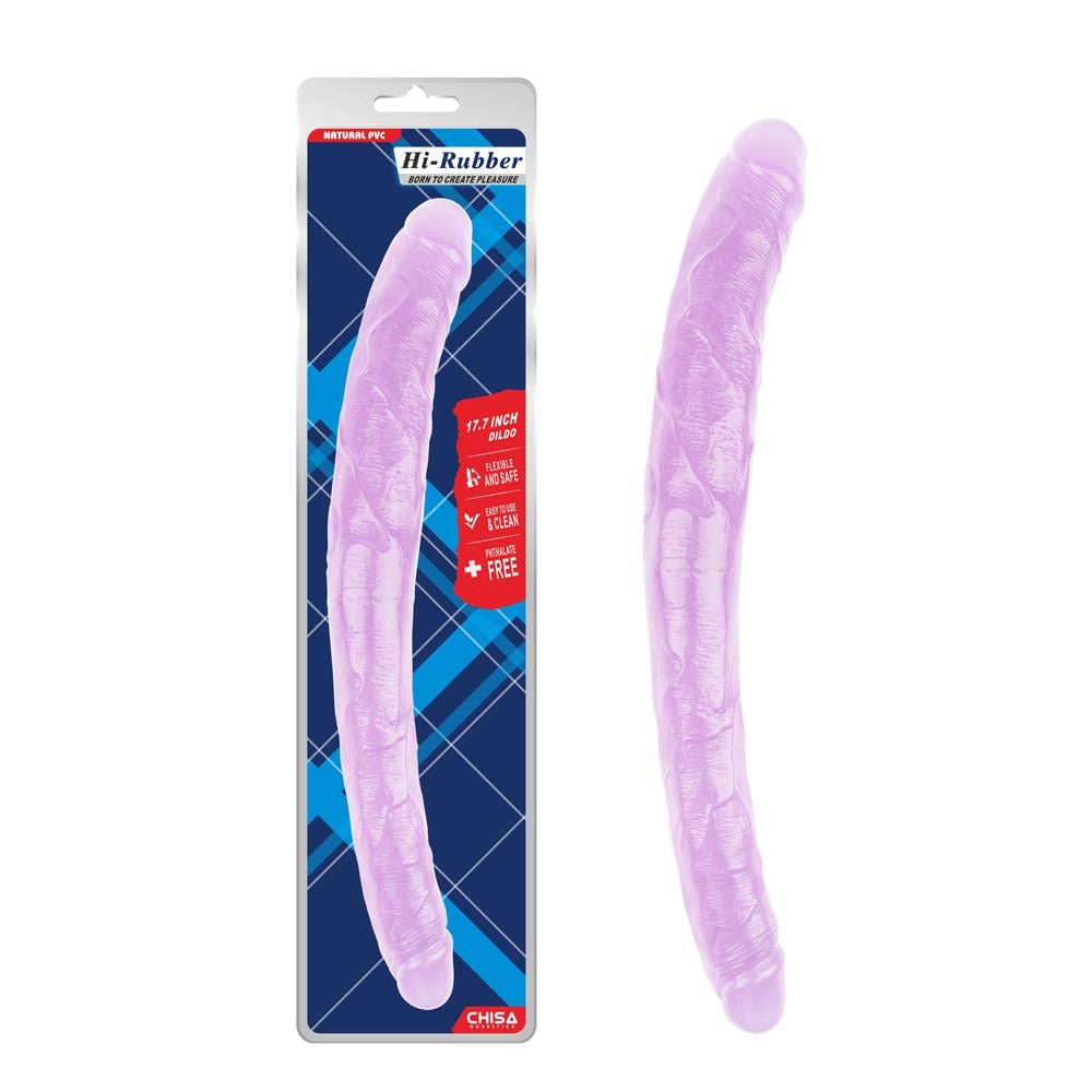 Hi-Rubber Şeffaf Jel Çift Taraflı Dildo - 45cm Mor