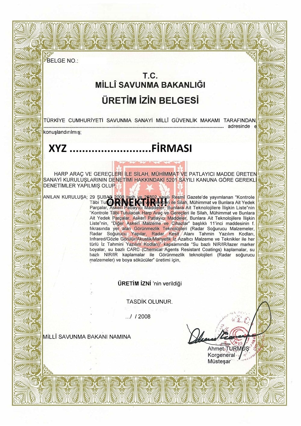 Üretim İzin Belgesi Danışmanlık Hizmeti