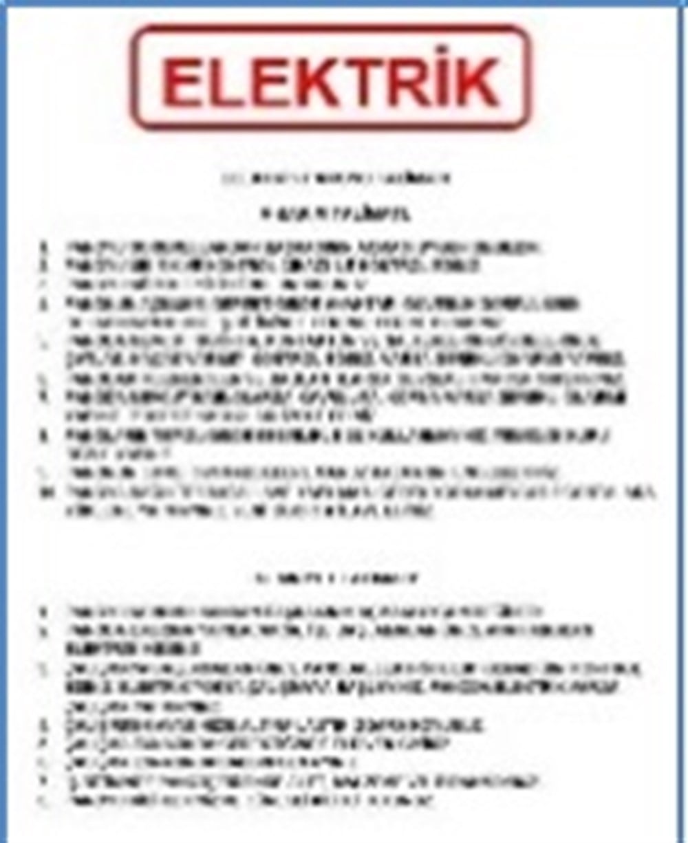 Elektrik Panosu Talimatı  A-4 (21x30cm)