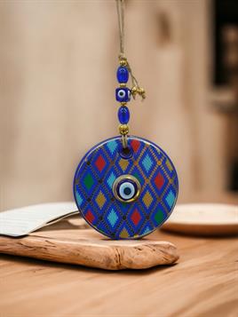 Yaldızlı Baskılı Mavi Cam Duvar Süsü