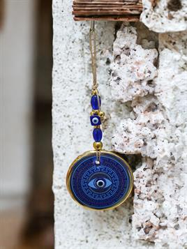 Yaldızlı Baskılı Mavi Cam Duvar Süsü