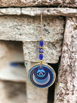 Yaldızlı Baskılı Mavi Cam Duvar Süsü