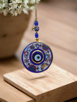 Yaldızlı Baskılı Mavi Cam Duvar Süsü (13CM)