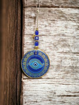 Yaldızlı Baskılı Mavi Cam Duvar Süsü