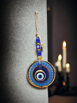 Yaldızlı Baskılı Mavi Cam Duvar Süsü