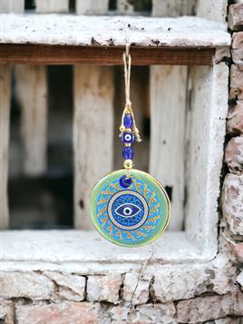 Yaldızlı Baskılı Mavi Cam Duvar Süsü