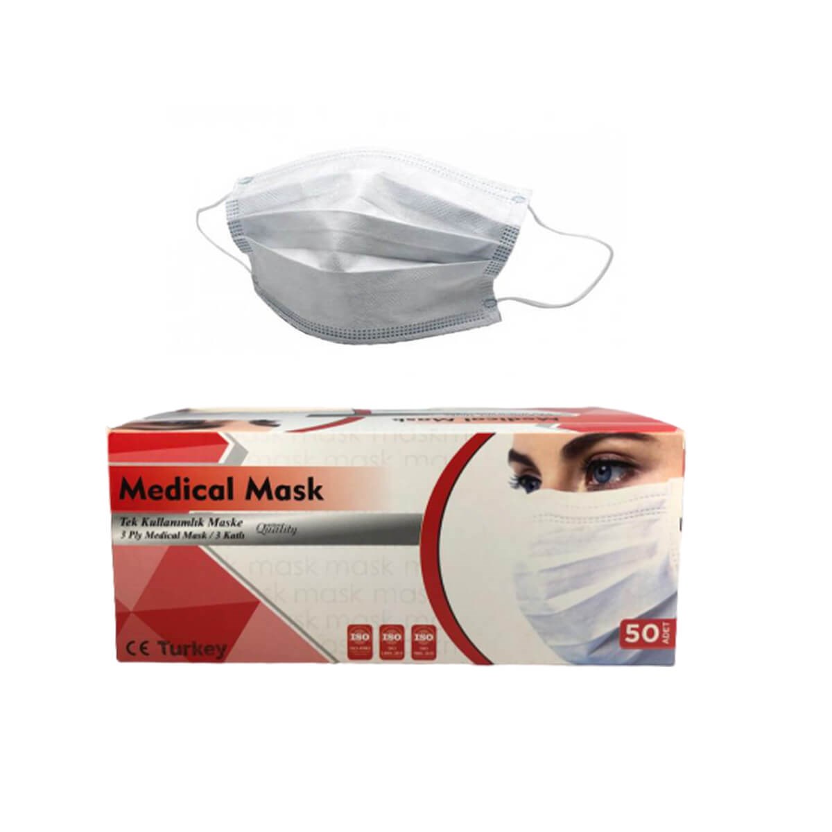 Mascarillas Beyaz Ultrasonic Telli Bez Maske 50'li Paket