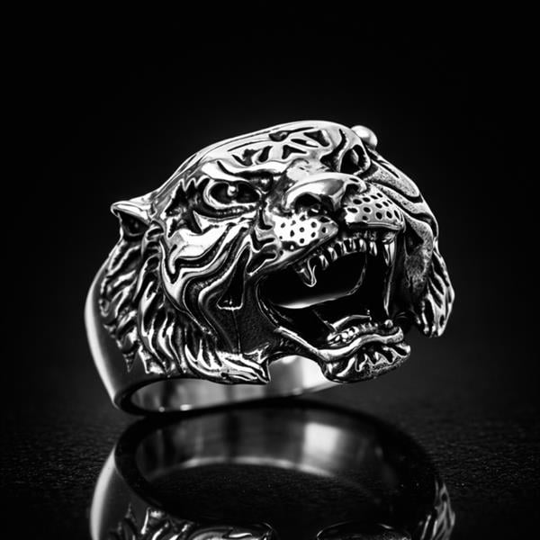 Kükreyen Kaplan Figürlü 925 Ayar Gümüş Erkek Yüzük