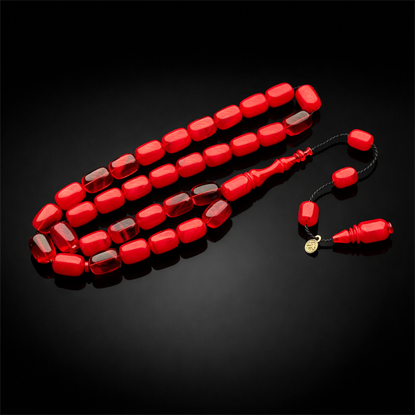 Sistem Püsküllü Vişne Rengi Sıkma Kehribar Tesbih