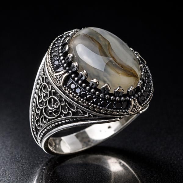 Damarlı Akik Taşlı 925 Ayar Gümüş Erkek Yüzük