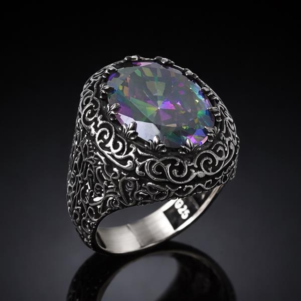 Mistik Topaz Taşlı 925 Ayar Gümüş Erkek Yüzük