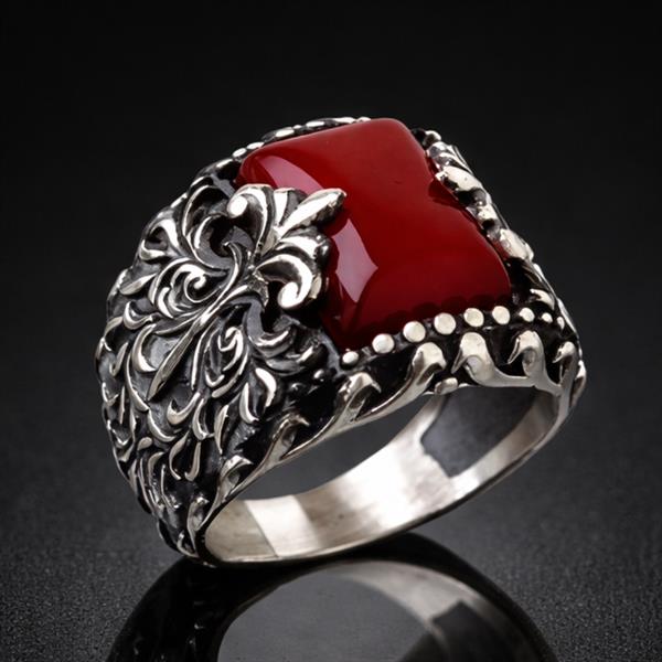 Doğal Akik Taşlı Gümüş Erkek Yüzük