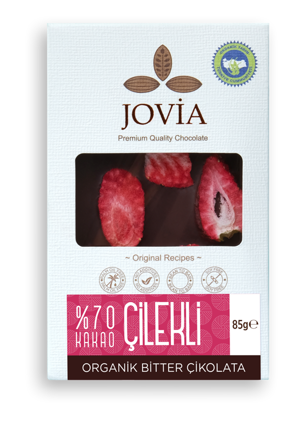 Jovia Organik %70 Bitter Vegan Çikolata - Çilekli 85 gr