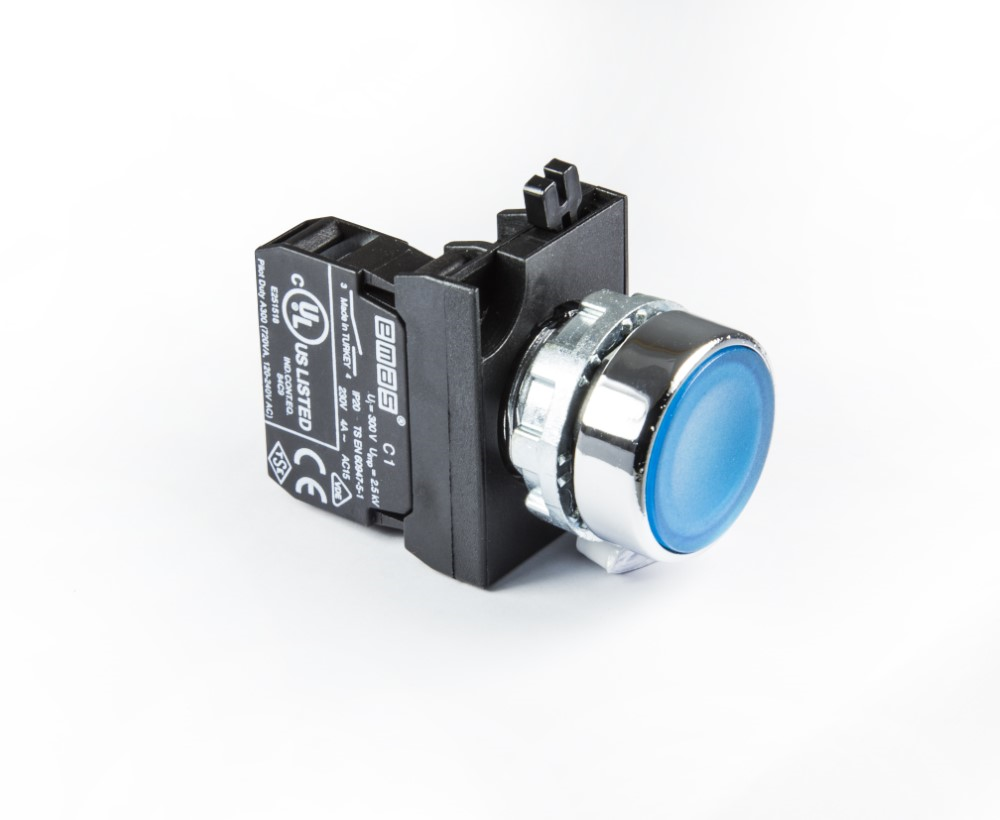 EmasEmas CM100DM CM Serisi Metal 1NO Yaylı Düz Mavi 22 mm Buton