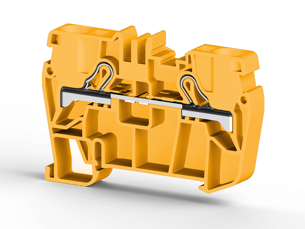 KlemsanKlemsan 307123 PYK 6 Sarı  6mm2, Pratik Yay bağlantılı, 1 giriş 1 çıkış geçiş klemensi, Yalıtım malzemesi PA