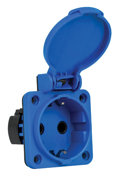 Mete EnerjiMete 1x16A. Kapaklı Pano Prizi Mavi - Üst Yan Girişli