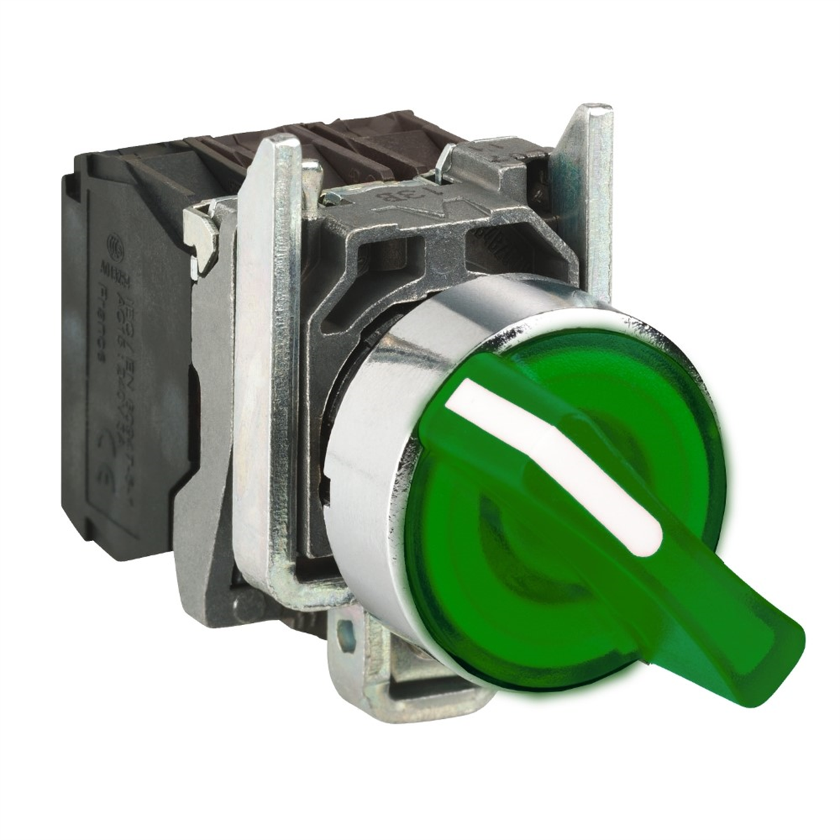 SchneiderSchneider XB4BK123B5 Yeşil Eksiksiz Işıklı Mandal Buton Ø22 2 Konumlu Sabit 1Na+1Nk 24V 
