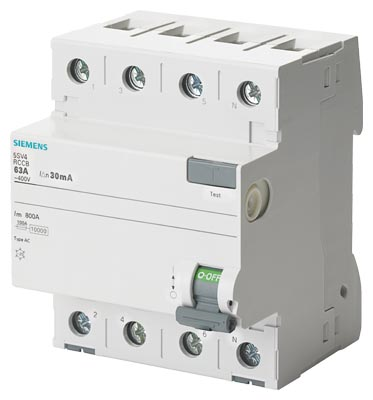 SiemensSiemens 5SV4642-0 Hata Akımı Koruma Anahtarı-Fı (Kaçak Akım Koruma Rölesi); 25A; 400V; 300Ma; Trifaze; 3Faz+Nötr; 70Mm
