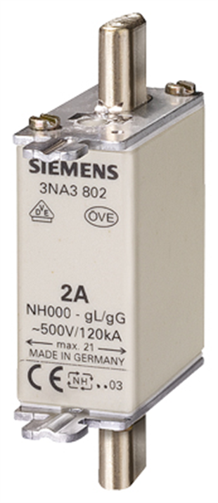 SiemensSiemens 3NA3807 Steatit(Seramik) Gövdeli Nh-Bıçaklı Sigorta Buşonu; 20A; Boy 000; Genişlik 21Mm 