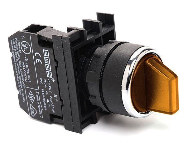 EmasEmas B100SL20S B Serisi Plastik 1NO (0-I) 60° Seçici Kalıcı Işıklı Sarı 22 mm Buton