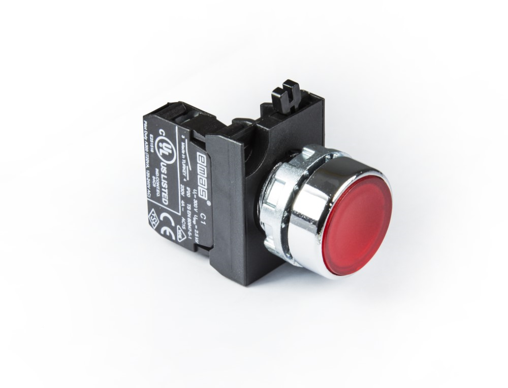 EmasEmas CM100DK CM Serisi Metal 1NO Yaylı Düz Kırmızı 22 mm Buton